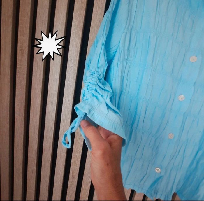 Chemise bleue tissu gaufré vintage T 40 - photo numéro 5