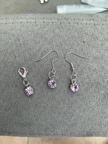 Boucles d’oreilles et breloque rose, lilas neuve