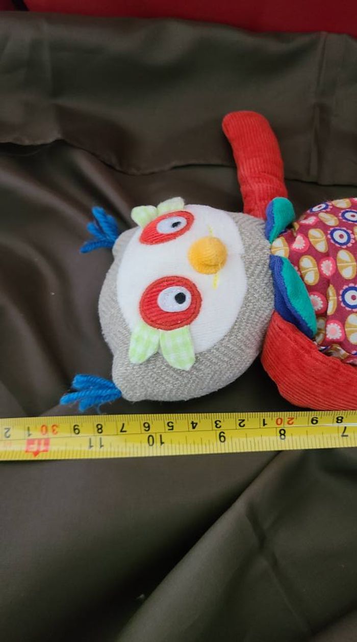 Doudou hibou MOULIN ROTY Les Popipop bleu rouge beige - photo numéro 3