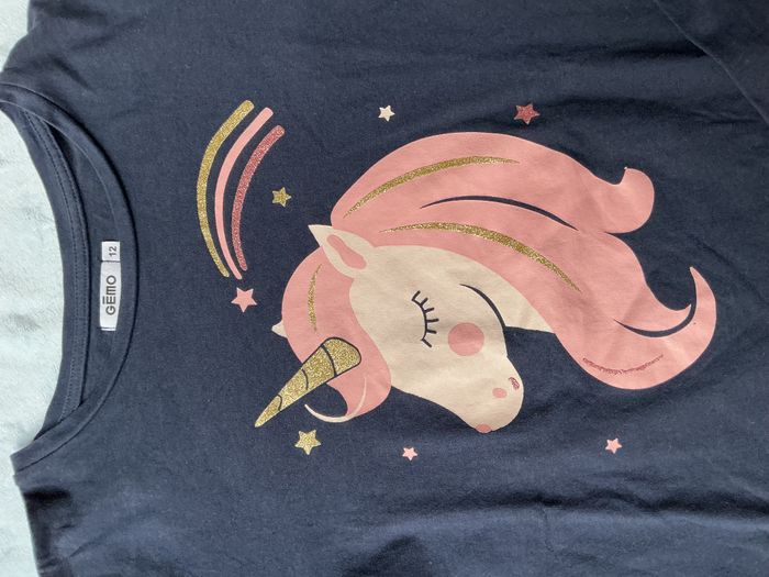 teeshirt manches longues marine dessin licorne rose devant 12 ans gémo - photo numéro 5