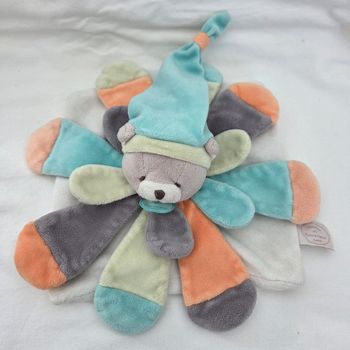 Doudou et compagnie ours carré plat pétales multicolore