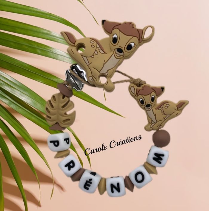 Attache tétine personnalisé en silicone bambi garçon fille