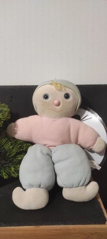 doudou peluche poupee musical lutin enfant bleu rose bonnet cdj creations le p'tit ours