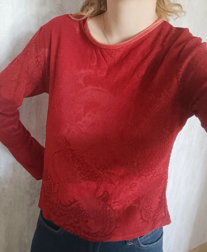 Tee shirt vintage en mèche motif dragon