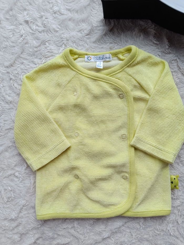 Ensemble (pyjama velours 2 pièces avec pieds 0mois/gilet velours avec capuche 1mois) Ours Kitchoun - photo numéro 3