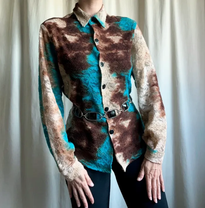 Chemise oversize dentelle tie dye Kitsch Unisex vintage made in France 🇫🇷 y2k - Taille S/M/L - photo numéro 2