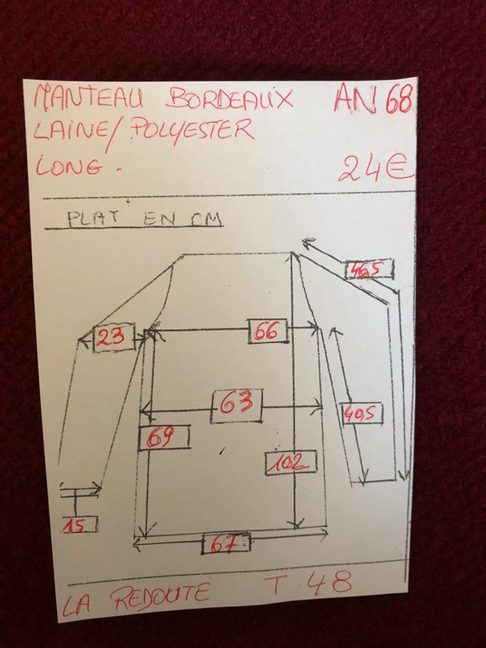 AN68- Manteau long bordeaux laine/polyester T 48 porté 7-8 fois - photo numéro 16