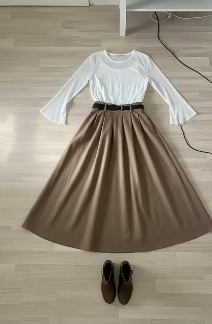 Jupe longue taille haute chocolat + ceinture 🤎 élégante bohème chic maxi skirt - photo numéro 4