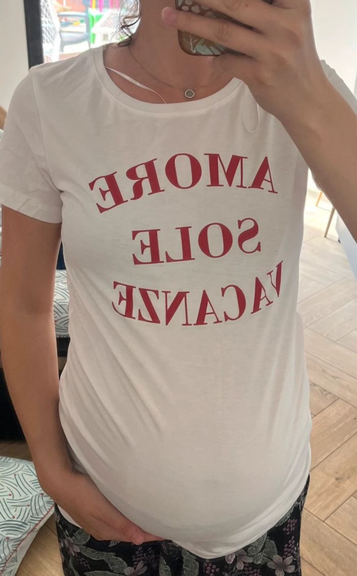 Tee shirt de grossesse blanc et rouge - photo numéro 2