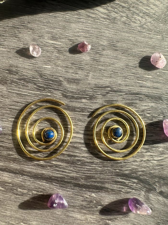 Boucles d'oreilles bronze et Lapis Lazuli véritable - Pierre naturelle