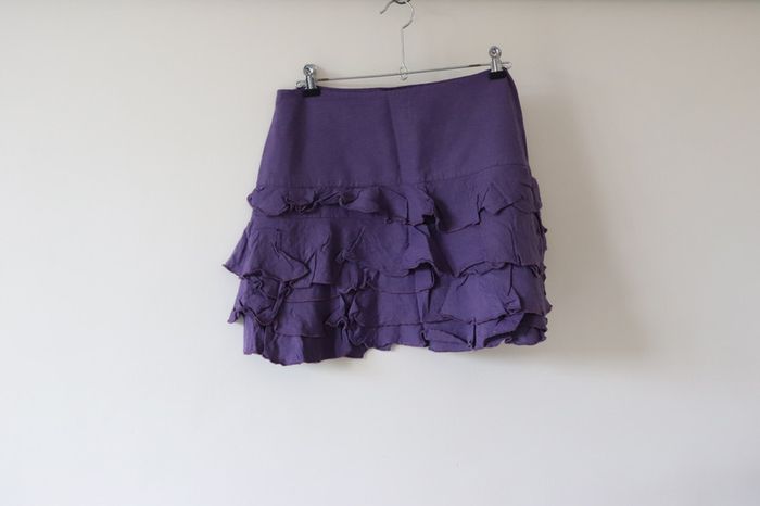 Jupe violette à volants taille 42 en lin