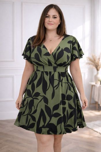 Robe patineuse d été manches courtes volantées verte militaire et noire Femme taille 54 marque Boohoo 💍 