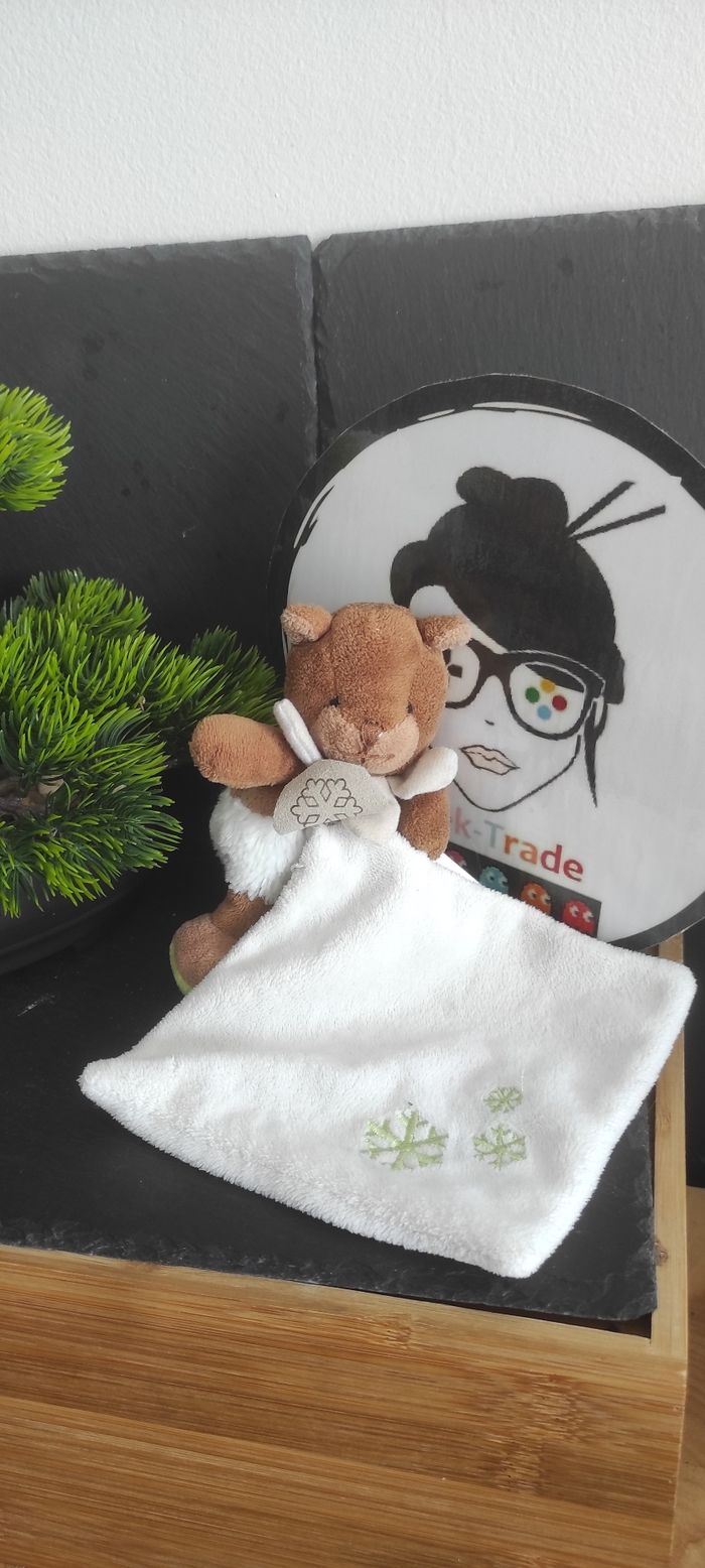 doudou ours marmotte histoire d'ourse blanc marron flocon ho249gr vert phosphorescent