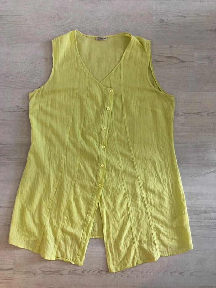 AN62- Blouse longue vert anis « fleur de sel » T 50 - photo numéro 3