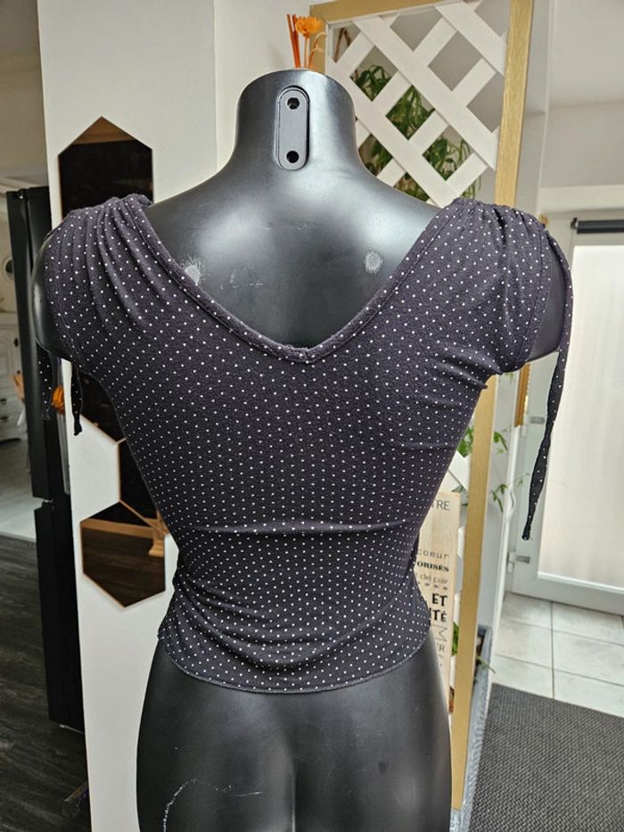 Blouse croisée noir à pois blanc taille S - photo numéro 6
