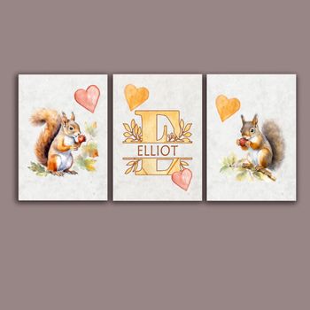 Lot de 3 affiches bébés animaux aquarelle  imprimées cadeau naissance personnalisé