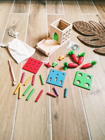 🥕Cube d'éveil multi activités 6 en 1 formes à encastrer pêche à la ligne.. en bois