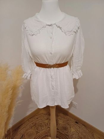 Chemise blanche en gaze de coton avec col claudine neuve Jessy & CO taille M/L 38/40