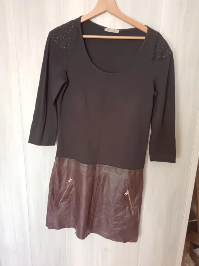Robe IKKS viscose et cuir d'agneau taille 38 - photo numéro 5