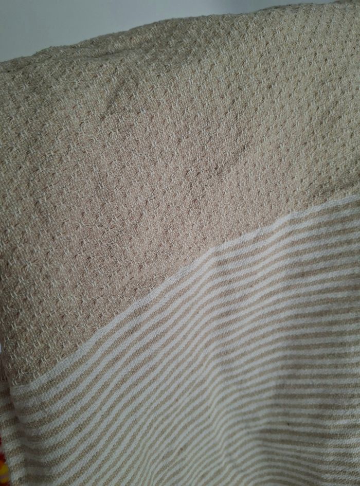 Serviette/Fouta de plage/bain beige/blanc - photo numéro 3