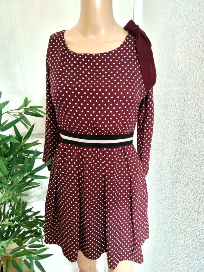 Robe à pois bordeaux Miss Miss taille xs - photo numéro 4