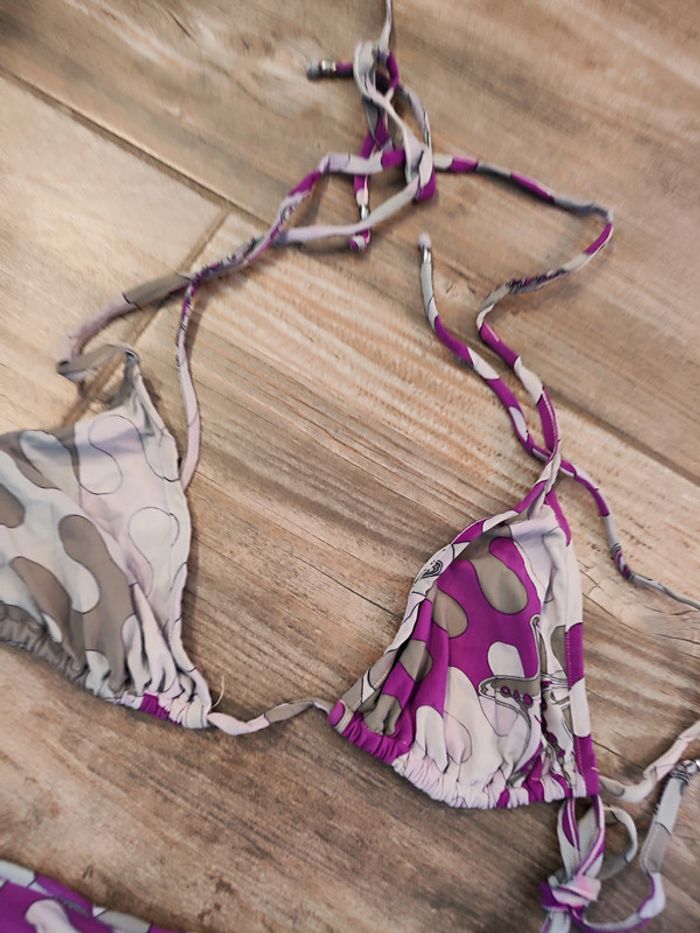 Maillot de bain deux pièces gris et violet Emilio Pucci Taille 40 - photo numéro 4