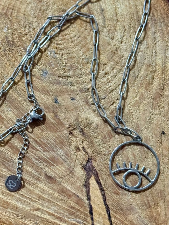 Collier mailles larges réglable cercle œil cils en pendentif - photo numéro 2