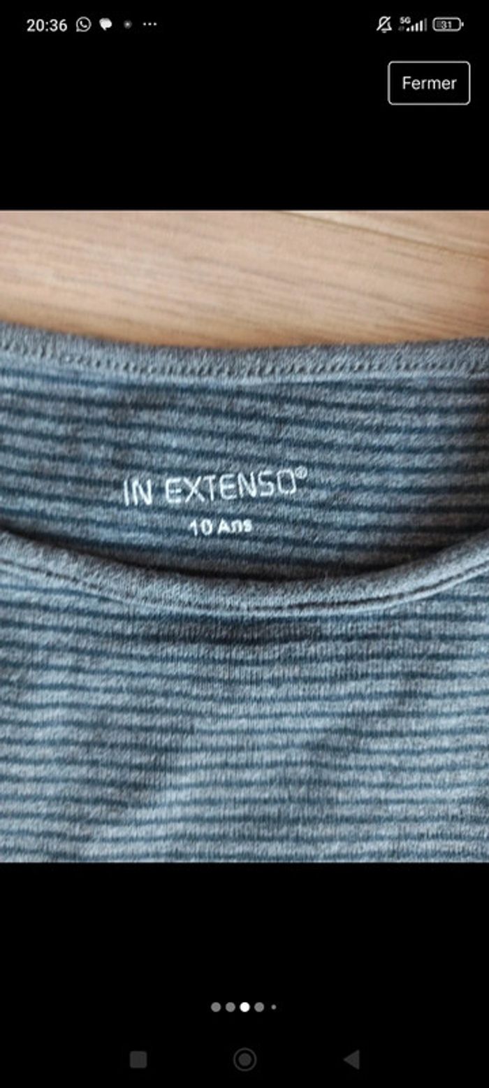 t-shirt à manches longues rayés / marinière gris avec écriture en strass in extenso 10 ans - photo numéro 2