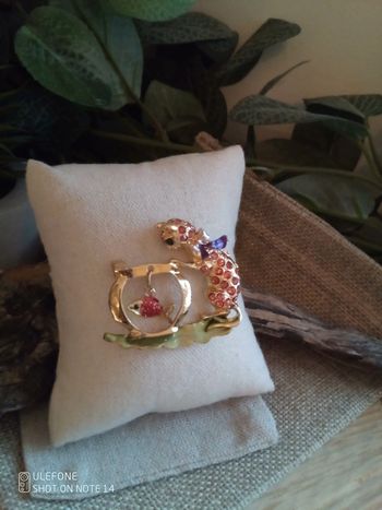 Broche chat et poisson rouge