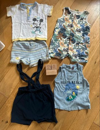 Lot été 24 mois ensemble Mickey Disney store / Bloomber salopette / barboteuse tape à l’œil 