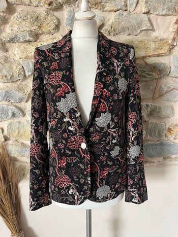 Veste blazer noir fleurs rose gris Ikks S 