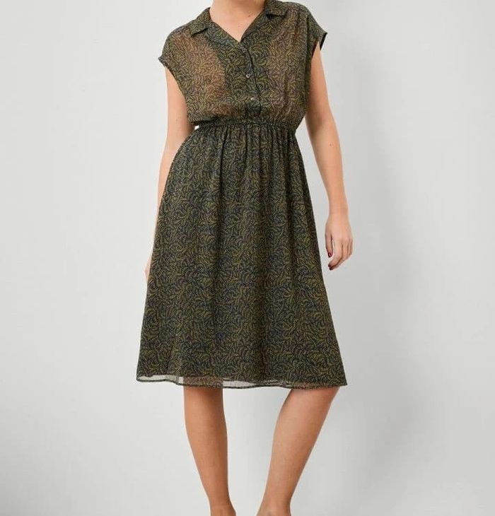 Robe fluide verte et bleu à motif feuilles américain Vintage Taille S - photo numéro 4