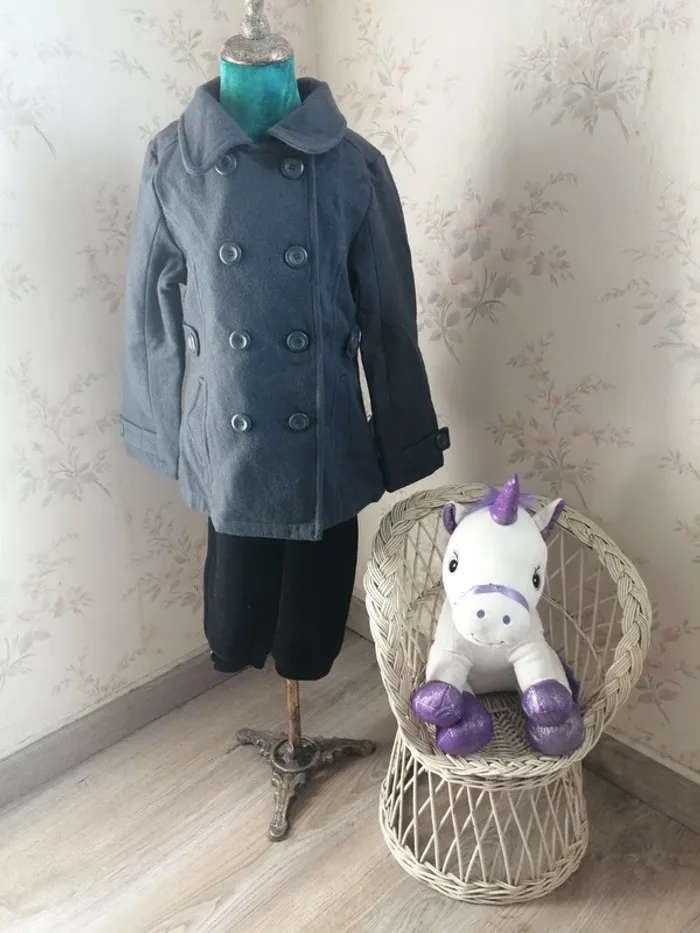 Manteau caban gris avec col et fermeture bouton / kiabi / (8ans)