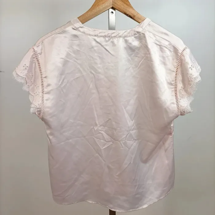 Blouse satinée rose poudré Darjeeling taille 40 manches dentelle A939 - photo numéro 3