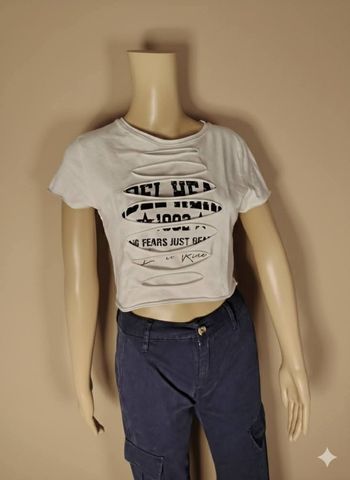 Crop top blanc "No Fears" FB Sister - Neuf avec étiquette - Taille L