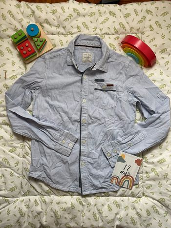 chemise manches longues bleu clair et blanc 12 ans deeluxe