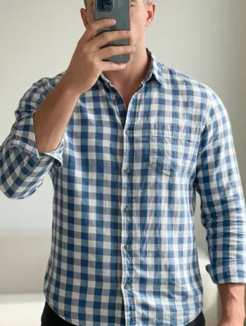 Chemise à carreaux bleu et blanc – Style bûcheron casual chic – Homme - Taille S