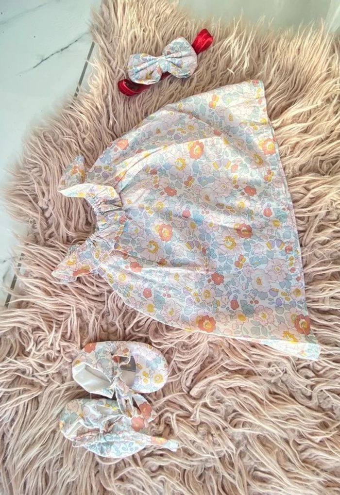 Ensemble en Liberty creatrice blouse bandeau chaussons terracotta