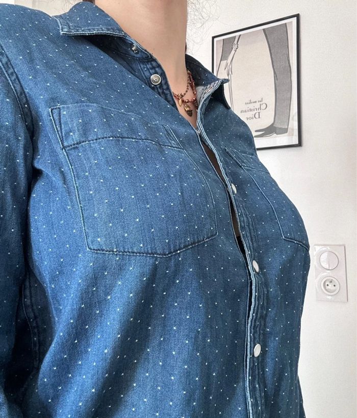 Chemise en jean à pois blancs – Monoprix – Taille 38 – Excellent état - photo numéro 2