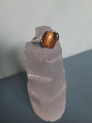Bague plaqué argent avec pierre œil de tigre – Taille 17