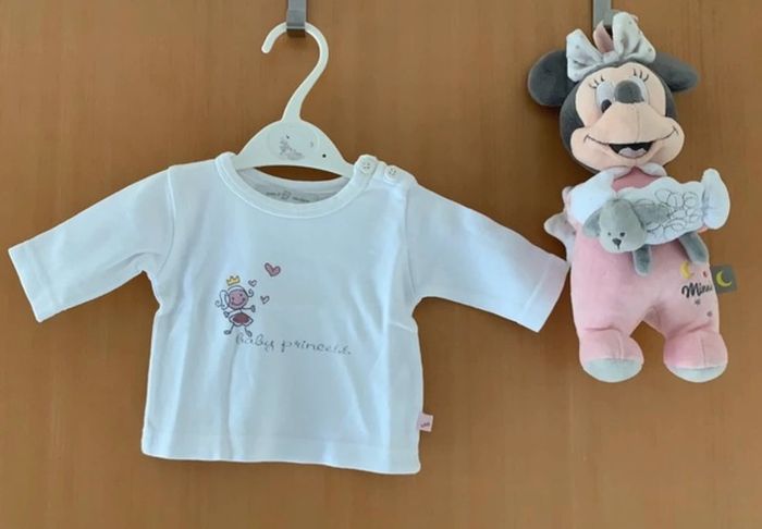 Lot de 2 tee shirt naissance fille rose pâle et blanc / beige - photo numéro 2