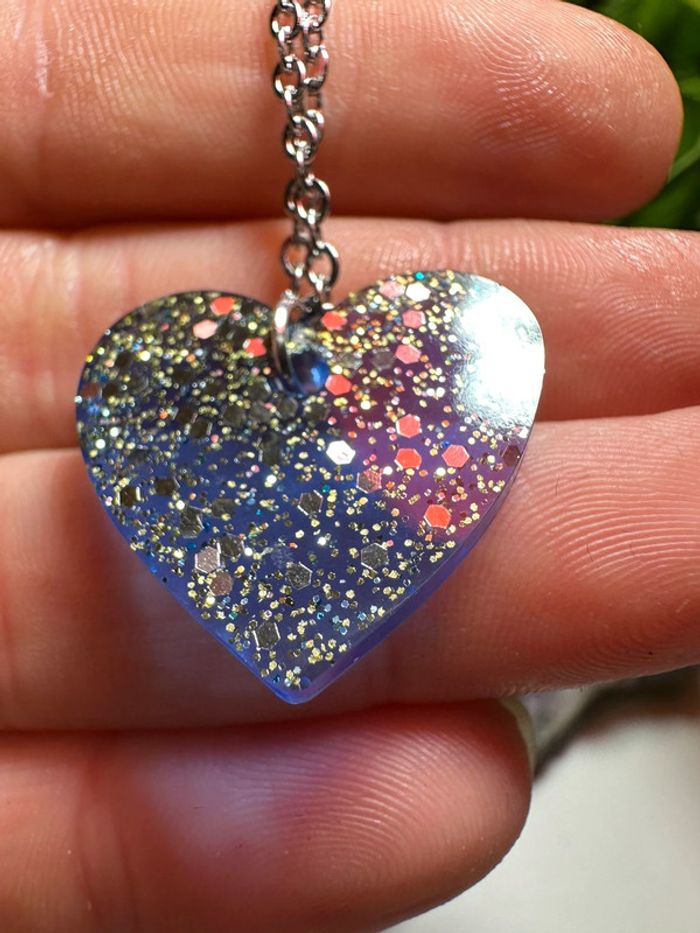 Pendentif grand cœur bleu et paillettes - photo numéro 8