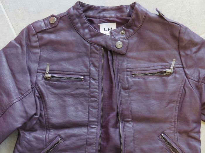 Blouson veste fille imitation cuir mauve 10 ans - photo numéro 2
