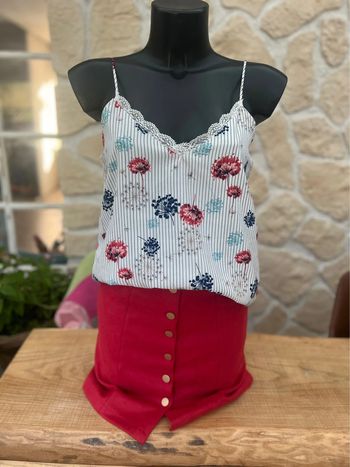 Ensemble majolica taille S femme 36 débardeur jupe rouge blanc fleurs été