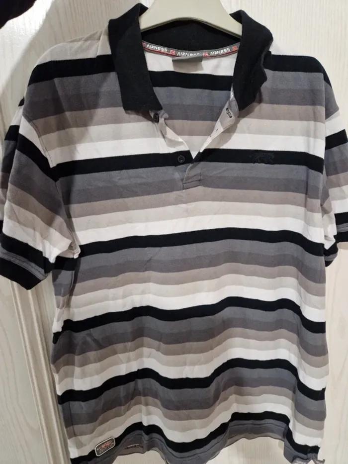 Polo homme airness à rayures noir et gris taille xl