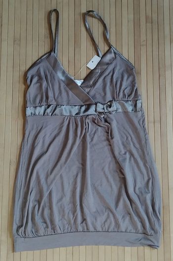 Top haut débardeur bretelle noeud satin taupe neuf