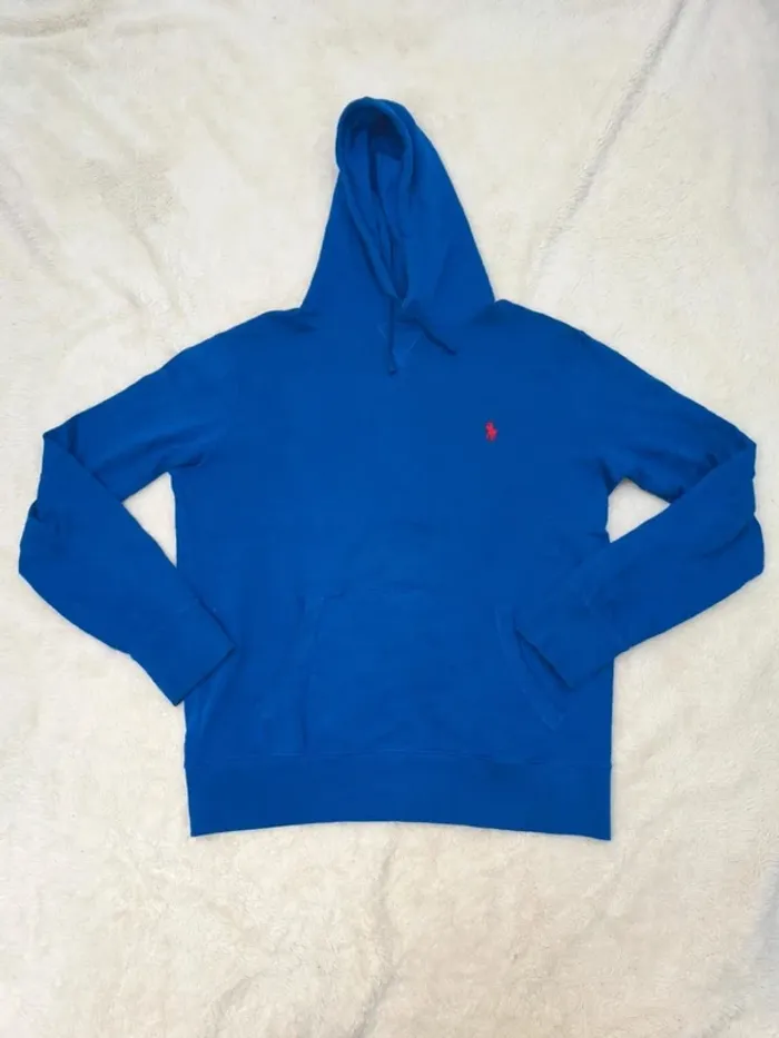 Sweat a capuche Polo Ralph Lauren Homme bleu logo rouge taille M - photo numéro 2
