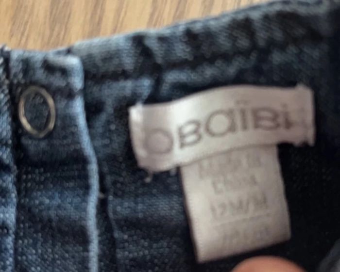 Robe en jeans , bébé fille, obaibi , taille 12 mois - photo numéro 2