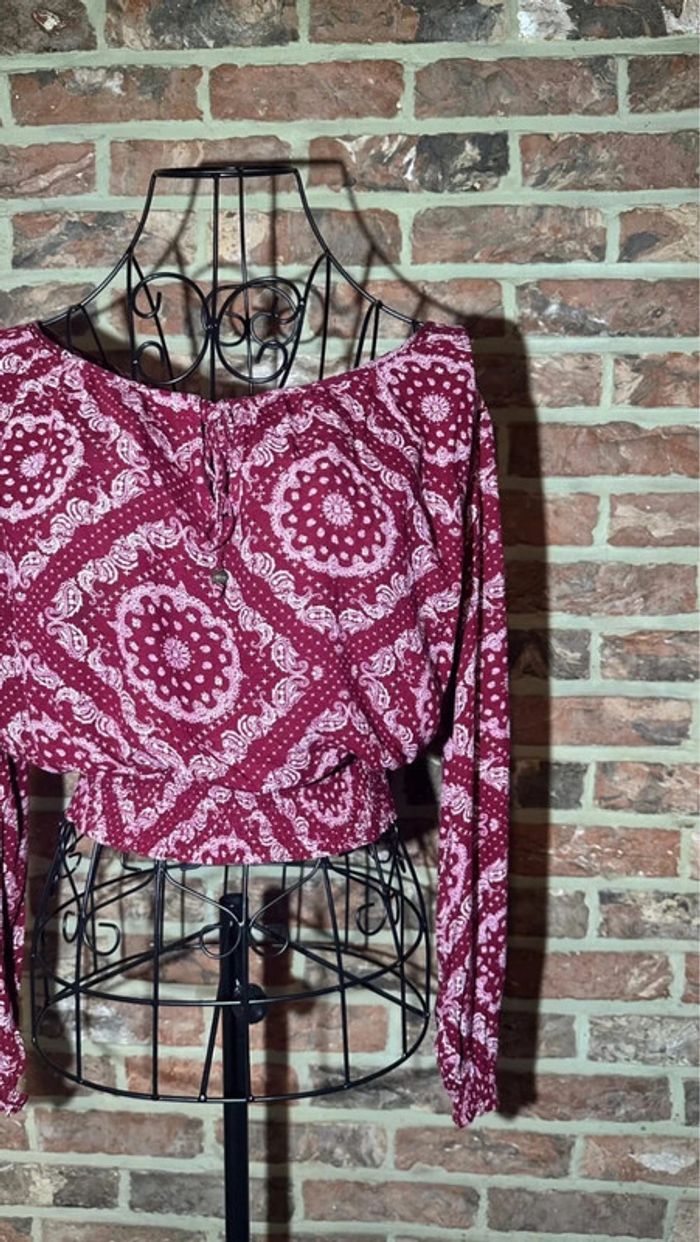 Haut manches longues bordeaux et blanc à perles H&M Taille S / 36 - photo numéro 3