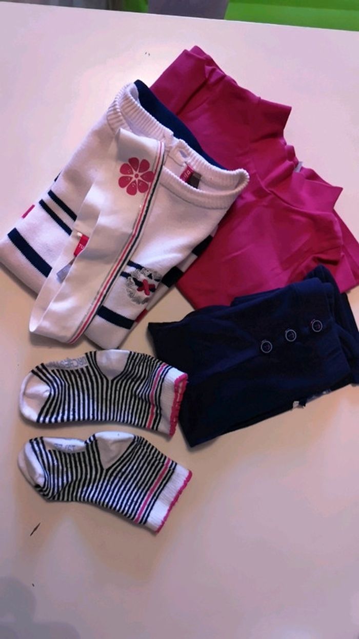 Ensemble 5 pièces bleu marine rose blanc